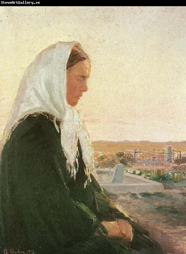 Anna Ancher ung kvinde pa kirkegarden i skagarden